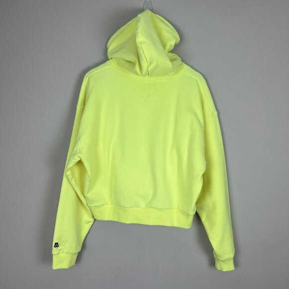 Teddy Fresh‎ Hoodie Womens XL Highlighter Neon Yellow Cropped 100% Cotton Beaded - Picture 10 of 15